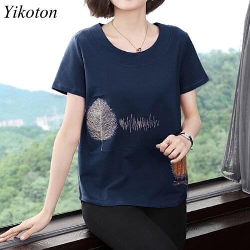 Fashion T Shirts Womans Clothing 2021 New Embroidered Cotton Short Sleeve O-Neck T-shirt Womens Summer Loose Tops Undershirt
