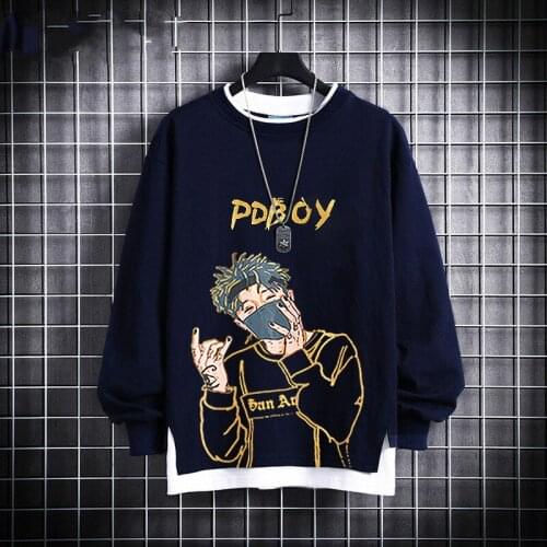 Mens 2021 spring and autumn long-sleeved trend loose cotton sweater ins tide brand bottoming mens top clothes harajuku