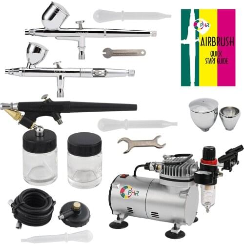 OPHIR Professional 3 Dual-Action & Single-Action Airbrush Kits w/ Air Compressor for Model Hobby Body Paint _AC089+004A+071+006
