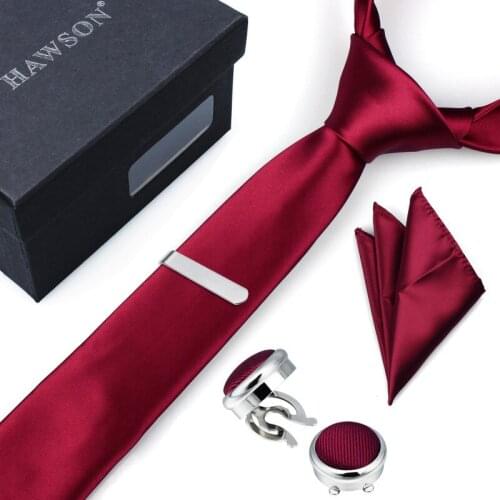 Maroon Necktie Set with Button Cover Cufflinks Studs and Tie Bar Clips for Men Tuxedo Pocket Square Mens Ties Shirt