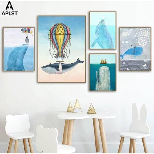 Baby Nursery Wall Poster Penguin whale Balloon Boat Canvas Painting Prints Kids Room Decorative Picture Wall Art Decor