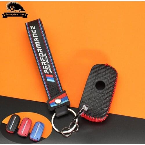 New Carbon fiber Genuine Leather Key Case Cover Holder Pocket For BMW 1 3 5 6 7 M SERIES E90 E92 E93 E60 X1 X5 X6 Z4 Performance