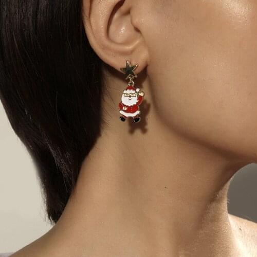 New Creative Santa Claus Drop Earrings For Women Girl Christmas Tree Enamel Earring Statement Party Jewelry New Year Gift