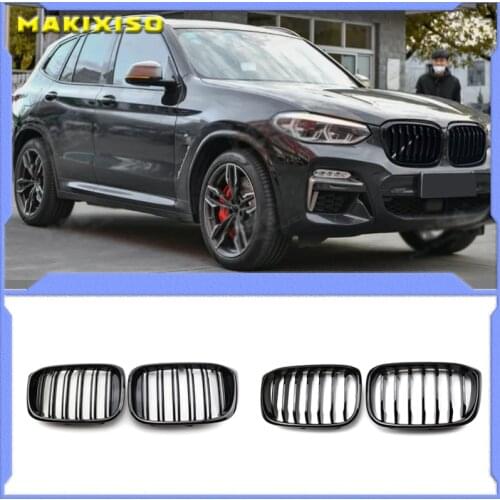 2Pcs Car Front Hood Kidney Grille Grill Mesh Glossy Black Racing Grills For-BMW X3 G01 X4 G02 2018 2019 2020