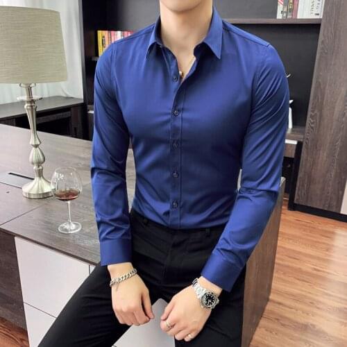 High Quality Men Shirt Long Sleeve Solid Formal Business Shirt Slim Fit Brand Man Dress Shirts Social Turn-down Collar 5Colors