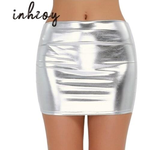 Sexy Women Skirts Night Clubwear Shiny Snug-Fitting Patent Leather Wetlook Miniskirt for Cocktail Party Performance Costumes