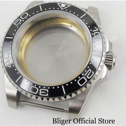 Silver Color 40mm Watch Case Sapphire Glass With Luminous Ceremic Bezel Fit for MIYOTA Automatic Mens Watch