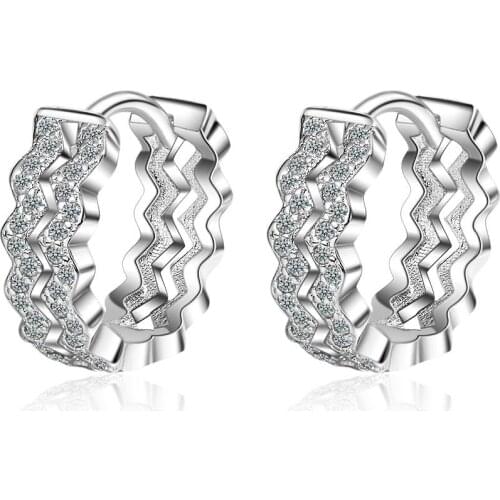 New 925 Silver Earrings Simple Wave Inlaid Zirconium Diamond Earring Charm Jewelry Wedding Gift
