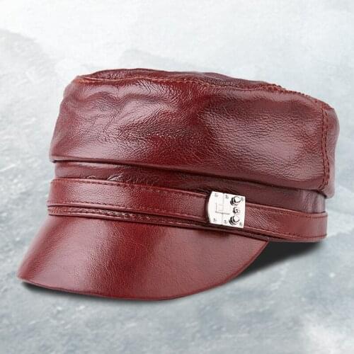 Spring Autumn Winter Leather Hat Mens Womens Leisure Cowhide Flat Top Cap Youth Male Female Lady Fashion Casual Hats H6973