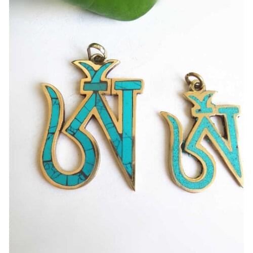 TBP067 Tibetan OM Amulet Pendant Big Small Brass inlay Stone for Man