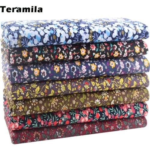 Teramila 50*145m Cotton Poplin Flowers Printed Design Fabrics For Sewing Dress Apparel Clothes Quilt Textile Patchwork Per Meter