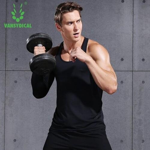 VANSYDICAL Running Shirt Men Loose Short Sleeve Sportswear for Gym Clothing Fitness Training Vest Workout Muscle Tank Top Male