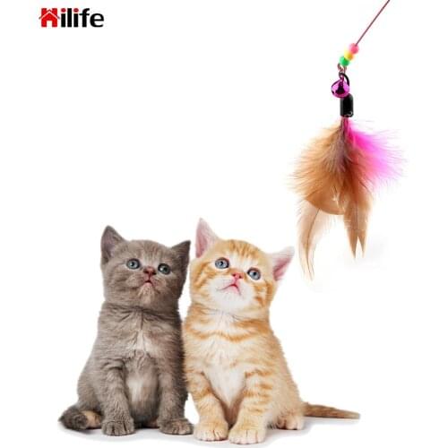 Funny With Small Bell Feathers Pet Supplies Cute Funny Colorful Cats Interactive Stick Plastic Rod Wand Cat Toys