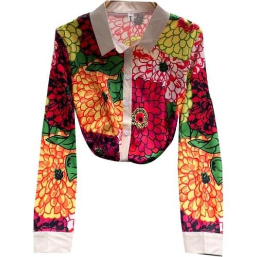Womens Blouse Stylish Hit Color Print Blusas Plus Size M-XXL Long Sleeve Shirt Fashion Tide Tops 2021 Spring Summer Autumn