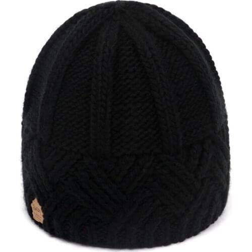 Women Winter Chunky Knit Rhombus Beanie Hat Simple Solid Color Striped Crochet Outdoor Windproof Skull Cap Ear Warmer