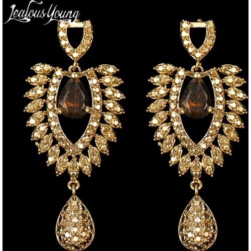 Famous Brand Long Feather Charms Gold Color Earrings Luxury Wing Shape Wedding Party Dubai Earring for Women