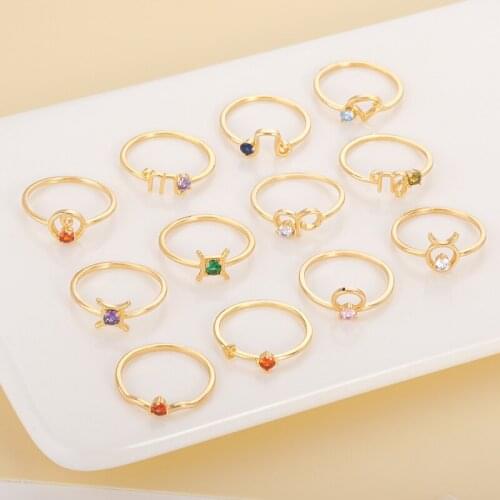 Vintage 12 Constellation Rings For Women Colored Cubic Zircon Aesthetics Zodiac Ring Silver Color Jewelry Birthday Gifts