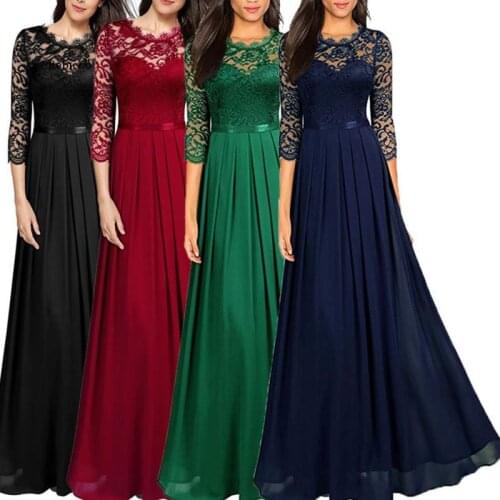 Summer Vintage Sexy Lace Women Party Long Dress Elegant Embroidered Hollow Out Chiffon Maxi Dresses Lady Chic Dress