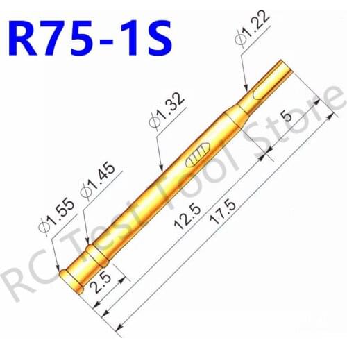 100Pcs R75-1S Brass Tube Gold Plated Spring Test Probe Diameter 1.32mm Length 17.44mm Flat Head Spring Test Probe Receptacles