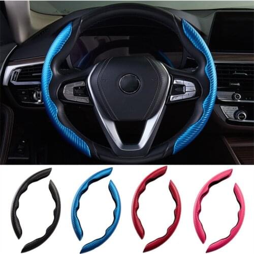 Pair Red Carbon Fiber Look Universal Car Steering Wheel Booster Cover Non-Slip Interior Deocration Cover
