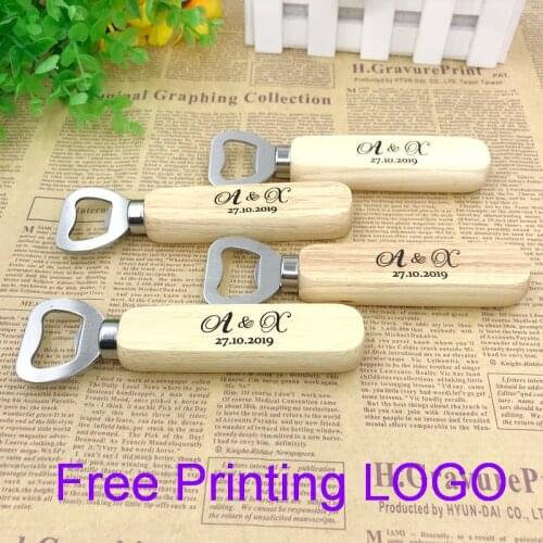 10PCS Customized Stainless Steel Bottle Opener with Wood Handle Kitchen Wedding Favors