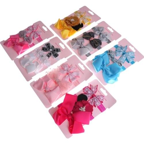 3Pcs Kids Baby Girl Elastic Floral Headband Girls Bowknot Hairband Accessories happy