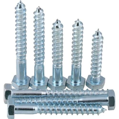 30Pcs DIN571 M6 M8 Carbon steel Zinc Plated Hex Head Self Tapping Wood Screws Length 20-120mm
