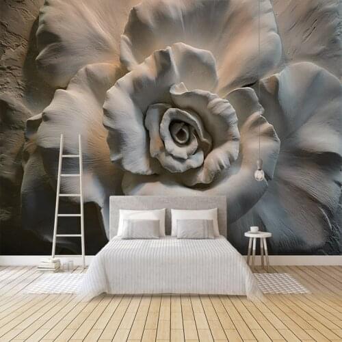 Custom size 3D stereo European plaster visual relief flower TV background wall living room bedroom mural wallpaper PVC silk