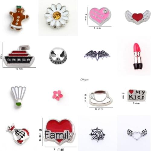 60Pcs Halloween Bat Alien Spider Coffee Floating Charms Alloy Lipstick Flower Pendant For Living Memory Locket Necklaces Jewelry