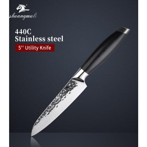 5Inch Cooking Cleaver Utility Knife 440C Stainless Steel Kitchen Chef Utility Knives G10 Handle Slicing Steak Fruit Paring Knife