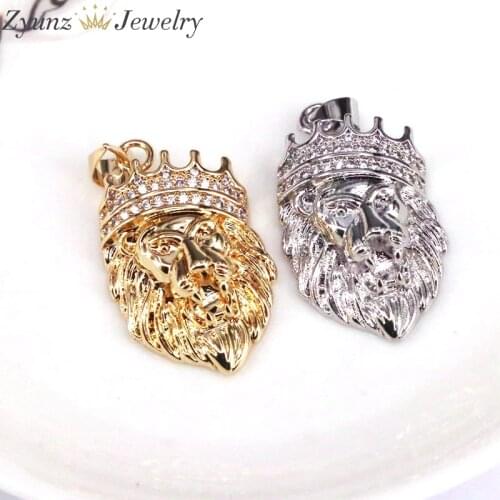 5PCS, CZ Micro Pave Lion Head With Crown Shape Pendant/Charm,Cubic Zirconia Charm, Necklace Bracelet Charm Pendant