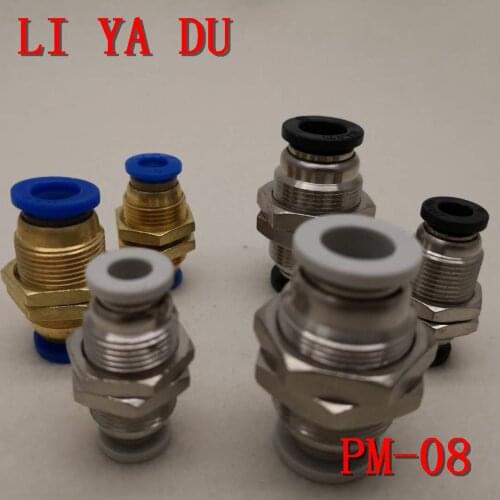 50pcs/lot PM-08 Pneumatic fittings PM bulkhead quick connector tracheal quick connector bulkhead straight PM-8