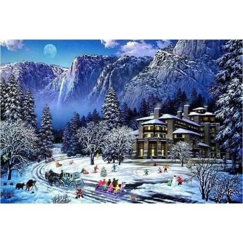 5D Diy Diamond Cross Stitch Villa snow scene Full Square Round Diamond Embroidery Needlework Rhinestone Mosaic landscape