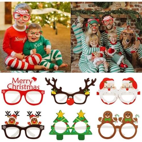 9pcs Merry Christmas Glasses Photo Booth Prop Santa Snowman Frame Glasses Xmas kids Gifts Christmas Decorations 2020 New Year
