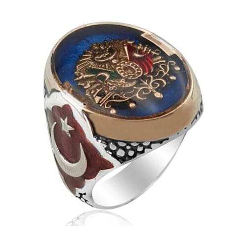 925 Silver Ottoman Ring Moon Star for Men Resurrection Ertugrul Kayi Ring for Man