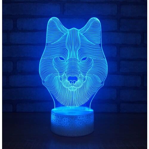 Acryli Wlof Head LED 3d Night light 7 Colors Changing USB Touch Table Lamp Children Bedroom Beside Decor Lamp Kids Xmas Gift