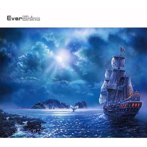 Evershine Diamond Embroidery Full Square Sailboat Diamond Painting Landscape Cross Stitch Kit Diamond Mosaic Full Set Sale Gift
