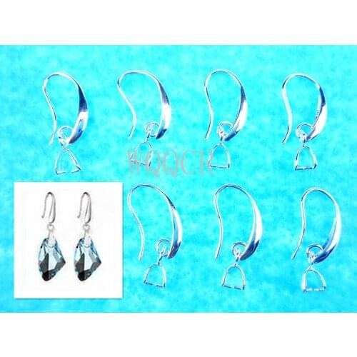 Free Ship Wholesale 10X Lot Jewelry Findings 925 Silver colorEarring Bail Pinch Smooth Hook Ear Wires For Fine Crystal Swa