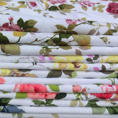 Free shipping Rose pastoral style thick cotton canvas material curtain cloth sofa cover windows and pad pillow wallpaper