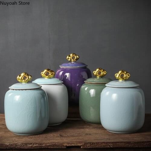 Household Ceramic Storage Jar Retro Tea Canister 2400ml Large Capacity Sealed Jar Crafts Living Room Decoration Accessories