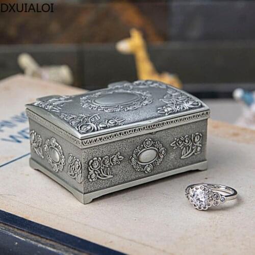 Home Decoration Zinc Alloy European Creative Square Small Rose Ring Earring Bracelet Storage Box Metal Gift DXUIALOI