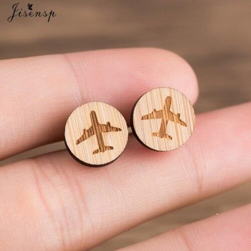 Jisensp Wooden Jewelry Plane Stud Earrings Luxury Women Party Airplane Earings Engagement Gift Cute Lady Aircraft Earring