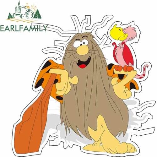EARLFAMILY 13cm x 12.9cm Captain Caveman with Parrot Car Stickers Vinyl JDM Bumper Trunk Truck Graphics RV VAN 3D DIY Fine Decal