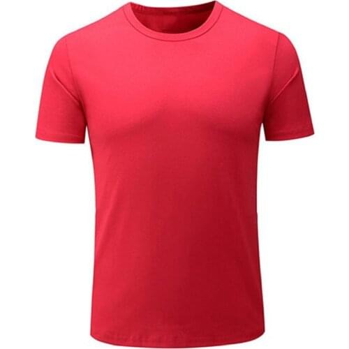 Summer Mens Tops Pure Color Breathable Casual Large Size Mens T-shirt Stretch Fabric Red Round Neck Fashion T-shirt