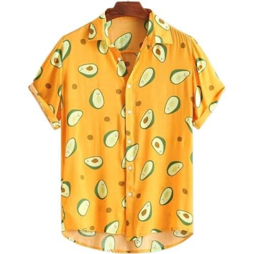 Men Hawaiian Shirt Summer Short Sleeve Tropical Plant Avocado Button Down Beach Party Cotton Plus Size Shirts
