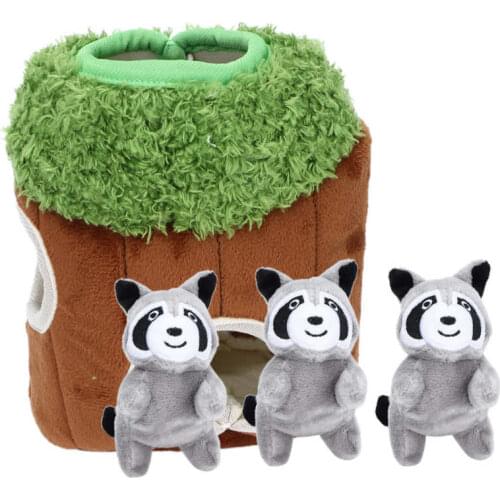 Dog Ball Dog Toy Raccoon Tree Holes Puzzle Toys for Dogs Squeaky Plush Toys Hide and Seek Games Intereactive Chew Bone Slipper