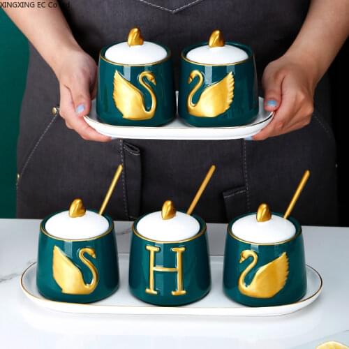 Nordic Seasoning Jar Combination Ceramic Cute Creative Kitchen Salt MSG Sugar Seasoning Jar Box Set Household Accessories