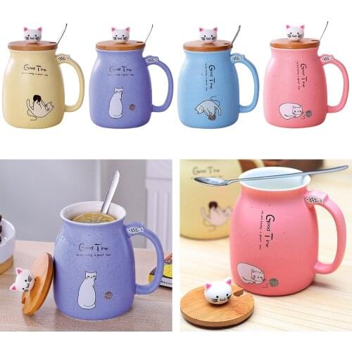 Ceramic Mug Cute Cat Ceramic Mug with Spoon and Lid Heat-Resistant Gift for Children