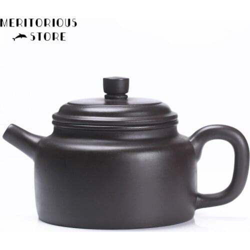 Chinese Yixing Purple Clay Teapot Handmade Pot Ore Black Mud Tea Pot Zisha Kettle Suit Tie Guanyin Puer Household Teaware 250ml