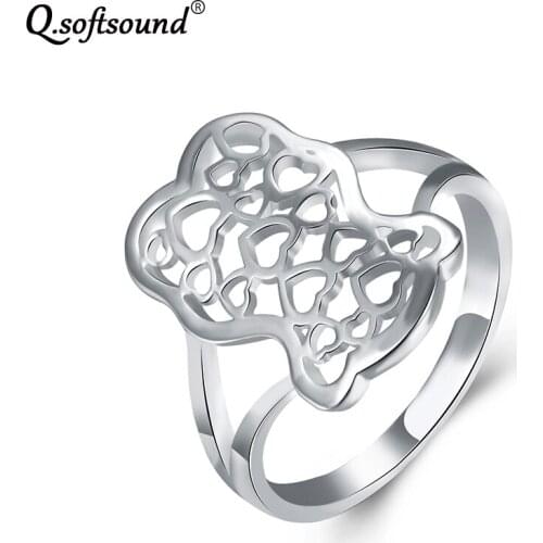 Classic Hollow out Heart to Heart Rings For Women Golden/ Silver Color Ring Party Fashion Jewelry Gift anillos mujer QR771